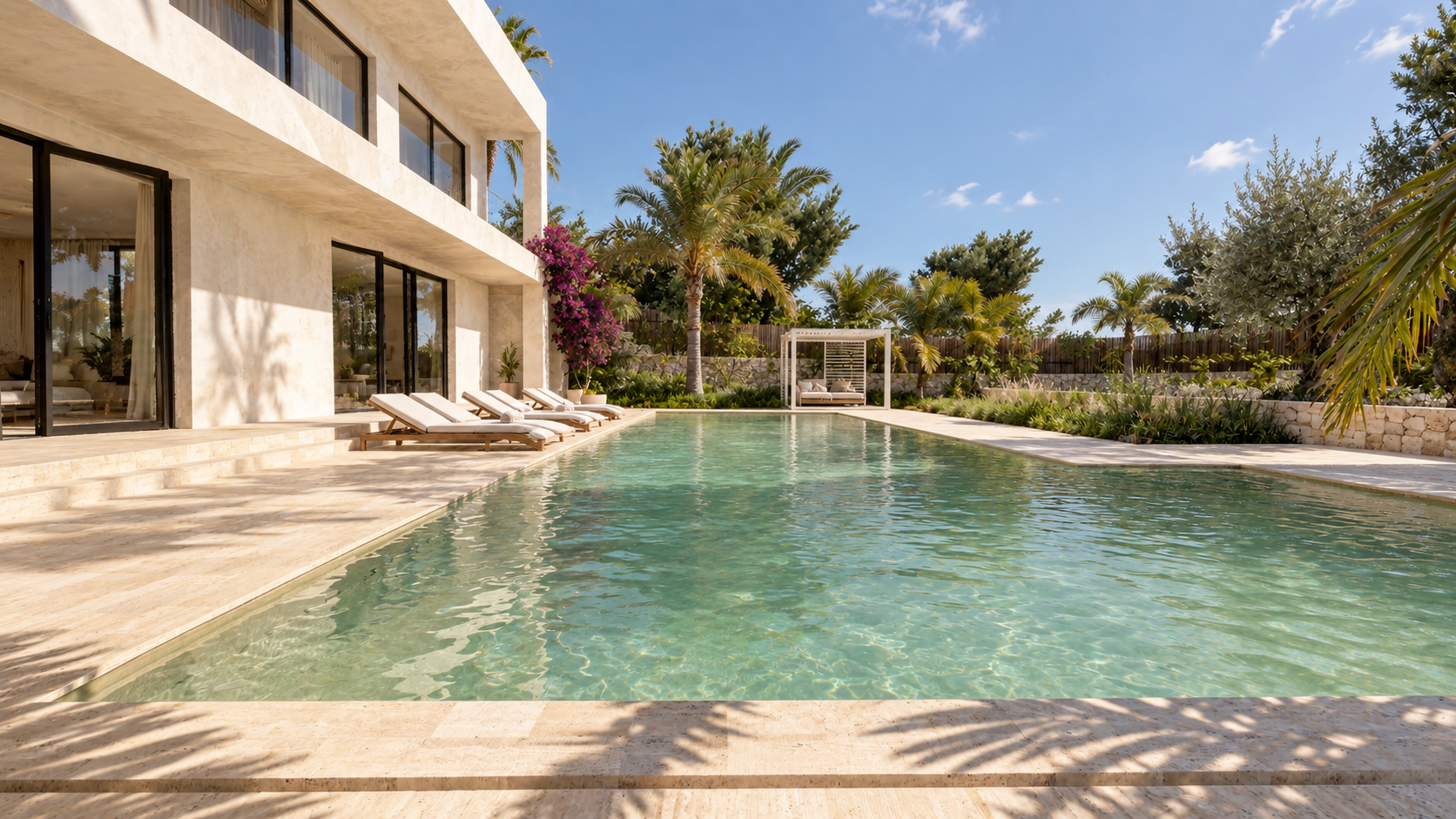 Zwembad en terras van de villa op Ibiza